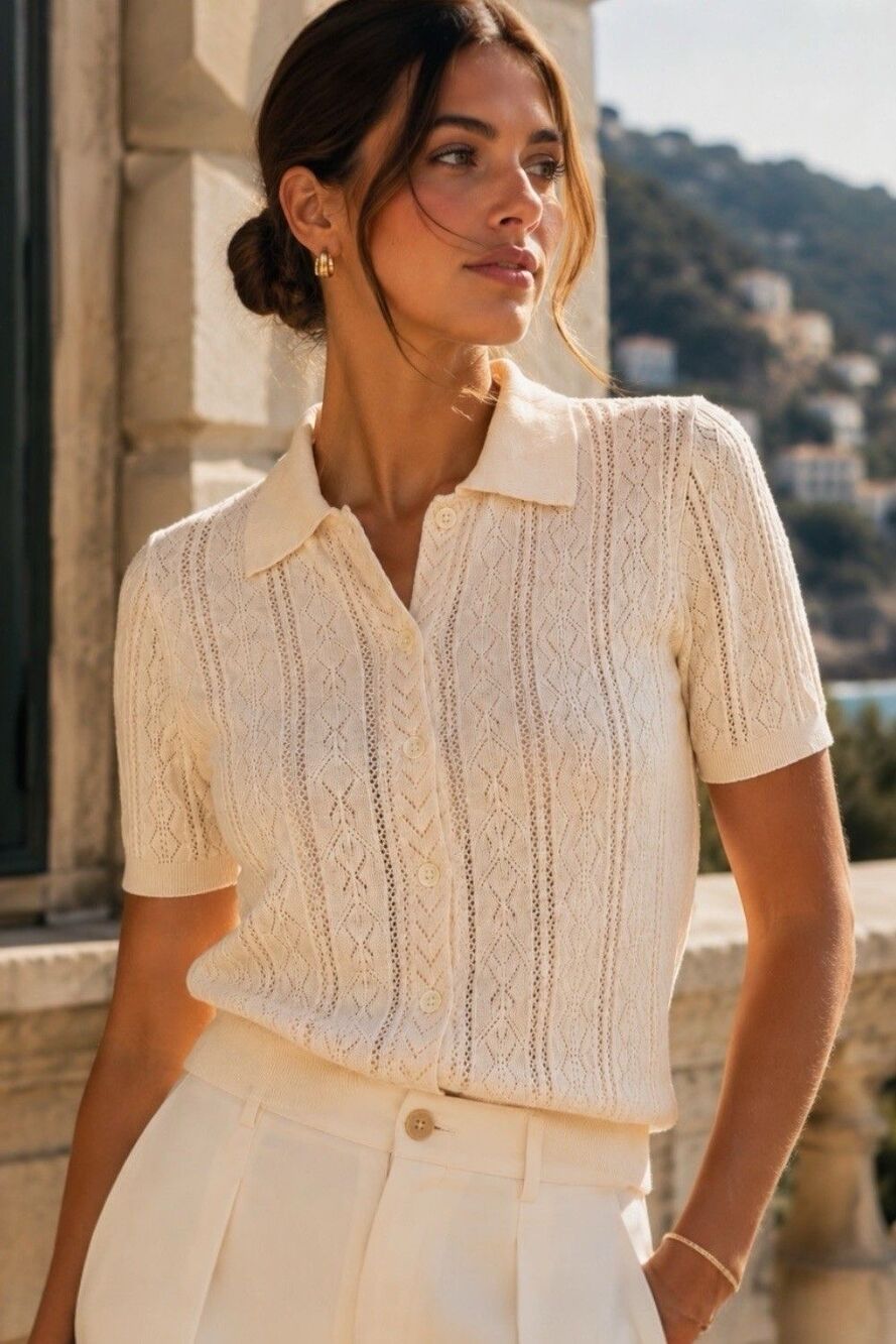 J.Crew Cashmere Cardigan Womens S Cream Pointelle Short Sleeve Collared - Picture 13 of 13